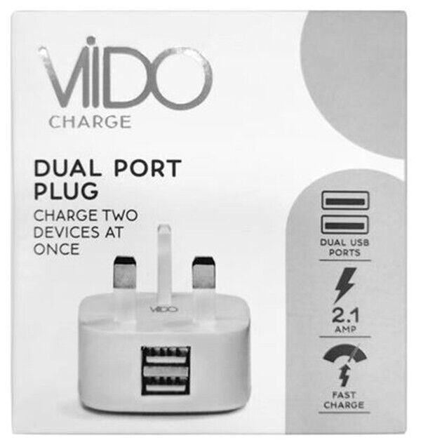 VIDO 2.1 AMP Fast Dual Twin 2 Port USB Charger for UK Mains Wall Plug #59337 UK