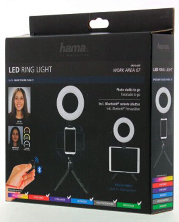 Hama SpotLight Work Area 67 LED Ring Light Set KIT Camera Smartphone & Tablet UK