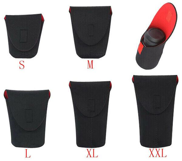 Small Camera Lens Soft Pouch Neoprene Protector Case Bag (UK) Black & Red BNIP