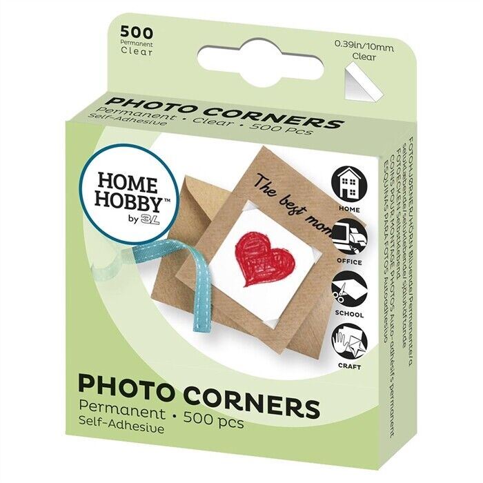 Kood 3L Home Hobby Photo Corners Clear Permanent (Stickers) x500 pcs -UK