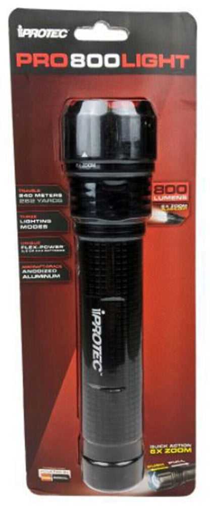 IProtec Pro 800 Lumens LED Hand Torch Flashlight in Black #IP6308 (UK Stock) NEW
