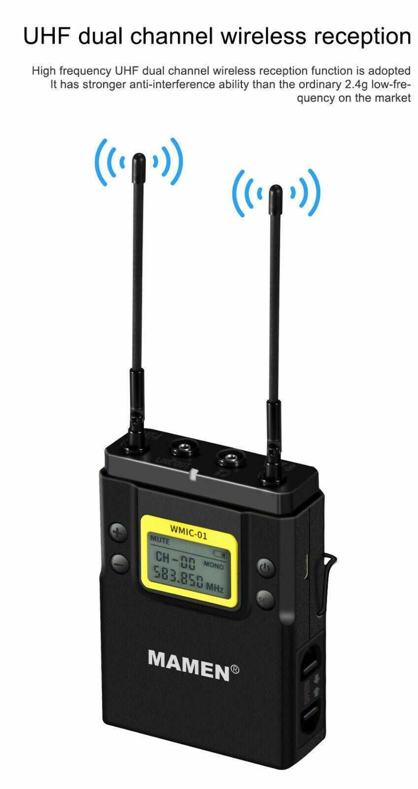 MAMEN WMIC-01 Professional UHF Dual-Channel Digital Wireless Microphone System