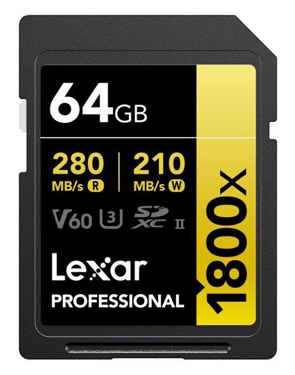 Lexar 64GB GOLD SDXC Memory Card Class 10 V60 UHS-II U3 Memory Card 280 MB/S  4K