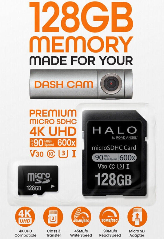 Road Angel Halo Micro SDXC 128GB Memory Card Class 10, UHS-I 90MB/s U3 + Adapter