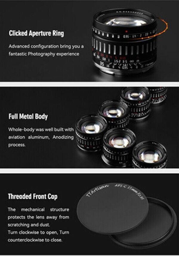 TTArtisan 35mm F0.95 Lens APS-C Format Sony E Mount Camera Black & Silver   (UK)