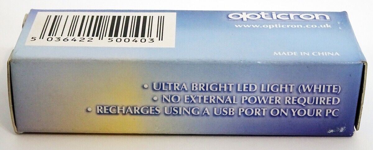 Opticron USB Rechargeable LED Torch in Silver with White LED (UK Stock) BNIB NOS