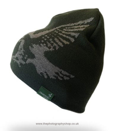 Swarovski Gear MBH Merino Beanie Hat in Green with Grey Hawk - one size