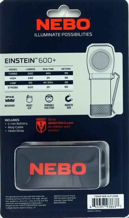 NEBO Einstein 600+ Lumen Headlamp Work Light Torch Rechargeable (UK Stock)  BNIP