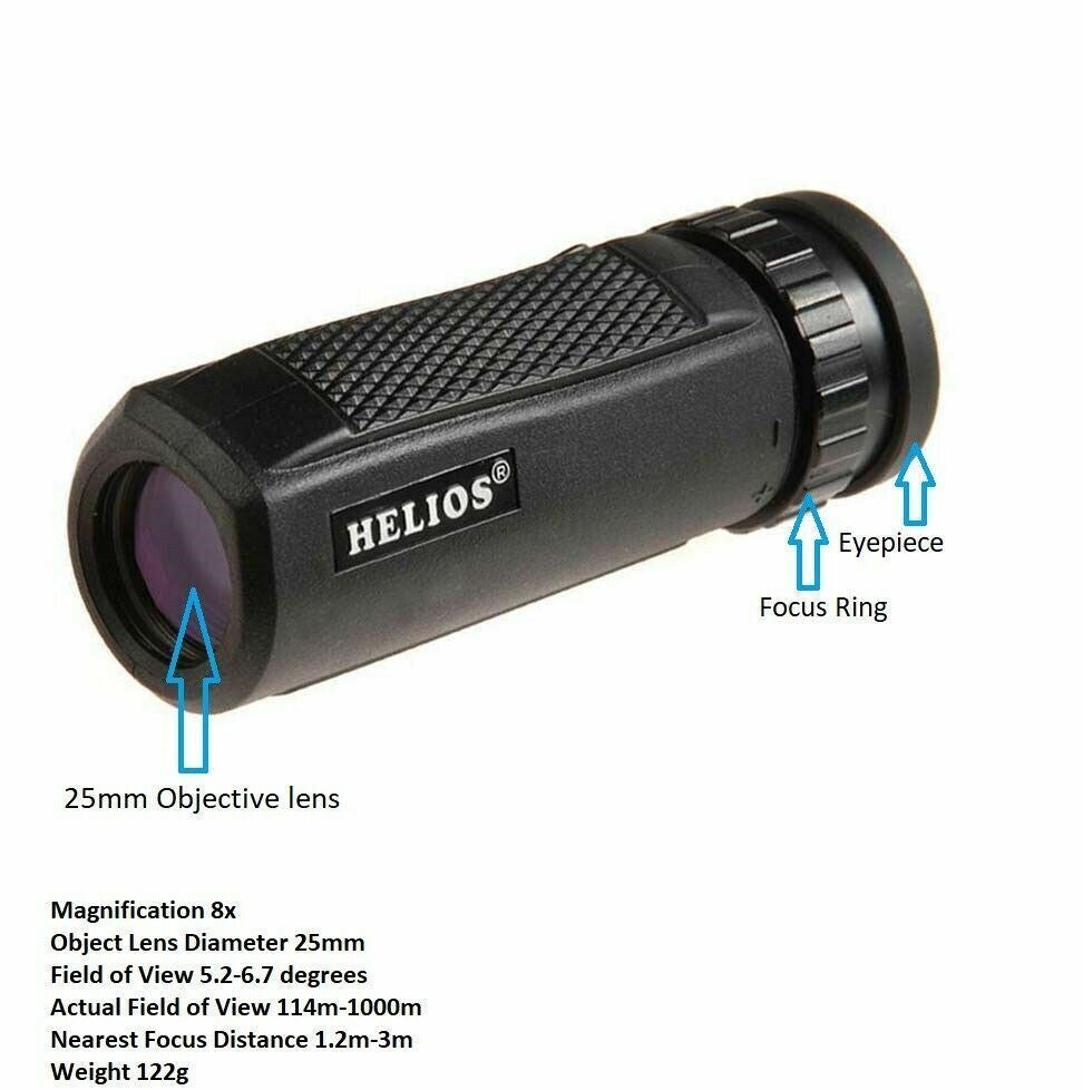 Helios Rapide 8 x 25 Compact Roof Prism Monocular #30921 (UK Stock) BNIB NEW