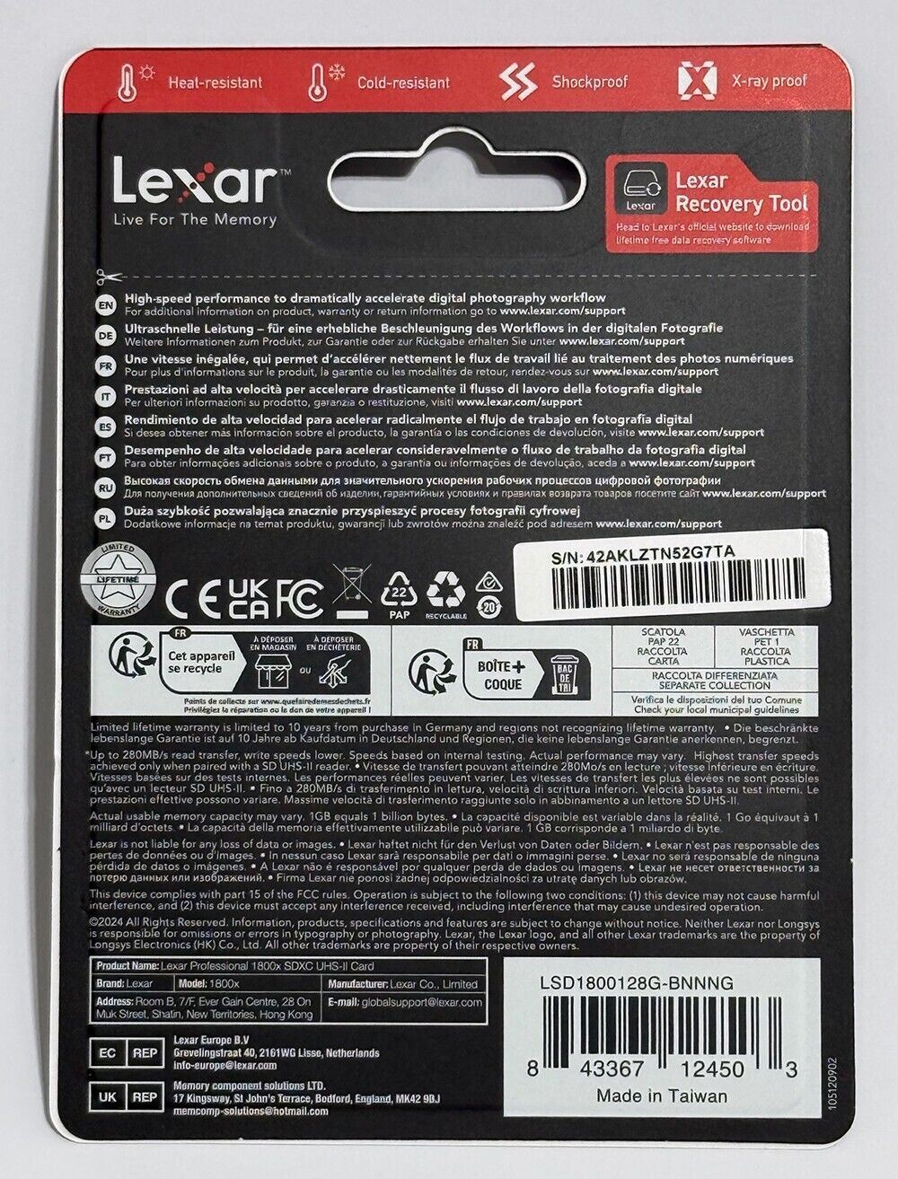 Lexar 128GB GOLD SDXC Memory Card Class 10 V60 UHS-II U3 Memory Card 280MB/S  4K