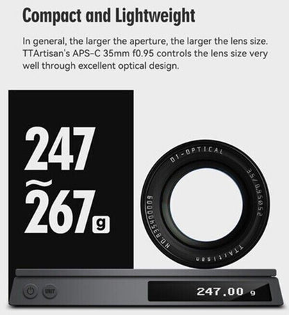 TTArtisan 35mm F0.95 Lens APS-C Format Fuji film X F Mount Camera Black & Silver