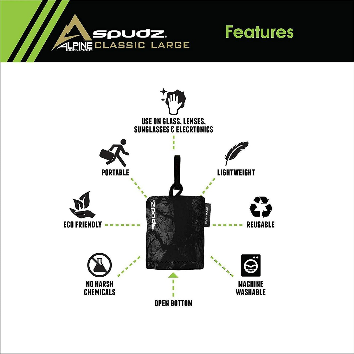 Alpine Spudz Stealth Shadow Microfibre 10" x10" Cleaning Cloth Optics SPFD20-D18