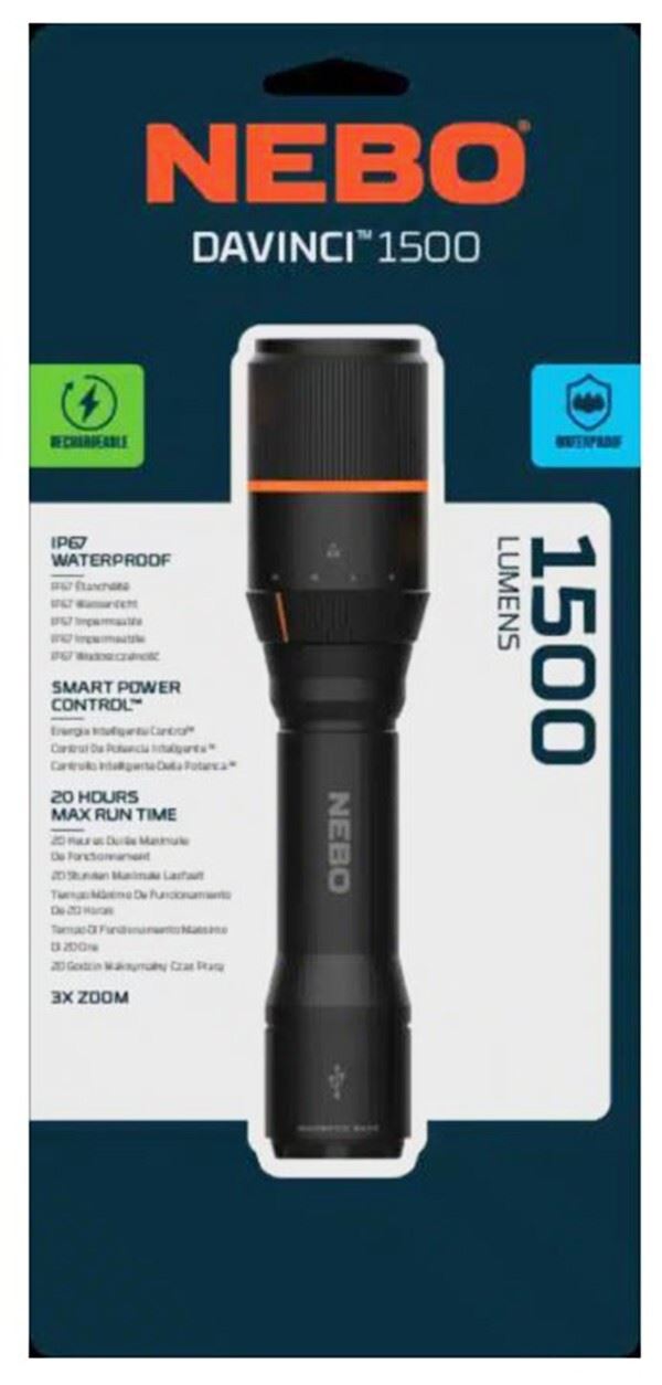 Nebo DAVINCI 1500 Lumen Flashlight Waterproof rechargeable Torch (UK Stock) BNIB