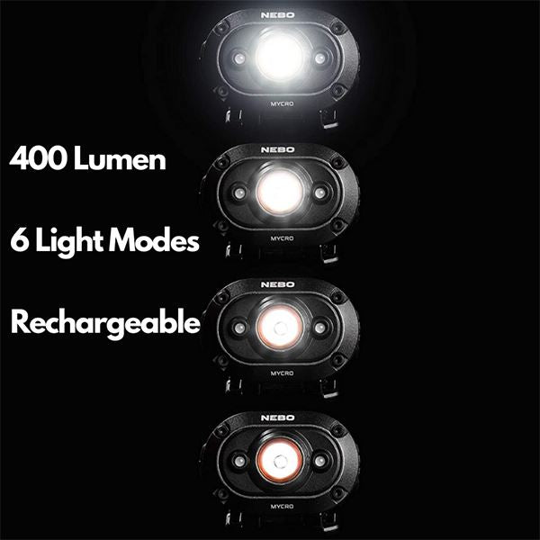 NEW Nebo Mycro Headlamp, & Cap Light 400 Lumen Turbo Mode Rechargeable (UK) BNIB