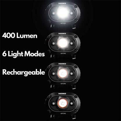 NEW Nebo Mycro Headlamp, & Cap Light 400 Lumen Turbo Mode Rechargeable (UK) BNIB