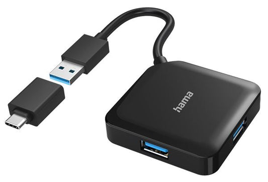 Hama USB 3.2 - 4 PORT HUB in BLACK + USB-C Adapter BUS POWERED #200116 (UK) BNIB