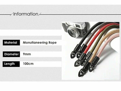 Mountain Rope style Camera Strap for DSLR ILCE PRO in Black (UK Stock) NEW