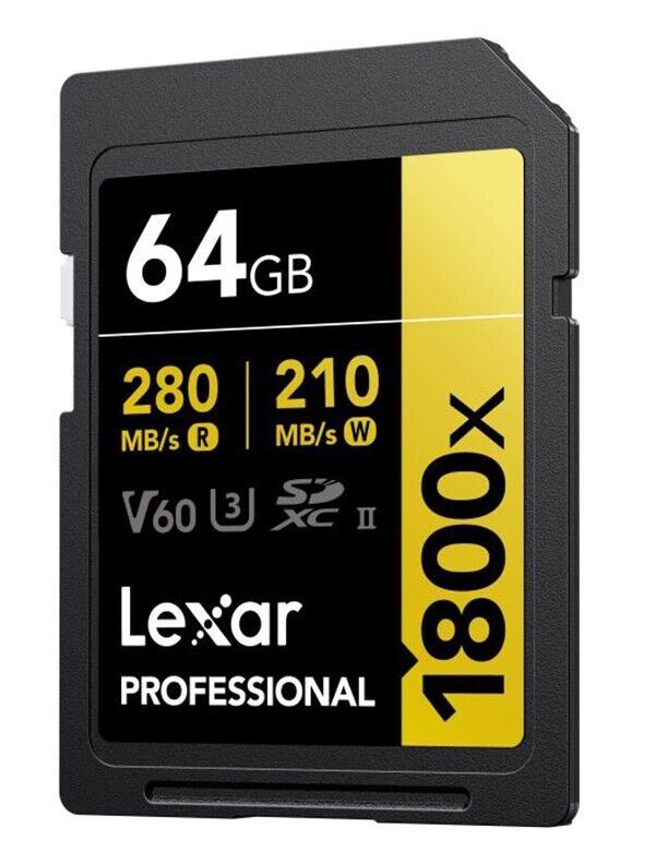 Lexar 64GB GOLD SDXC Memory Card Class 10 V60 UHS-II U3 Memory Card 280 MB/S  4K