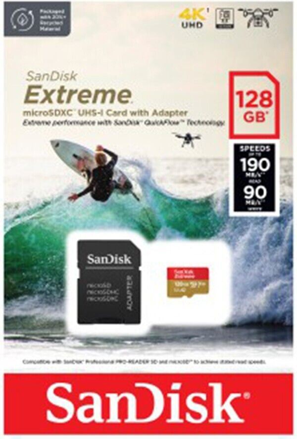 Sandisk Micro SDXC Extreme 128GB Memory Card Class 10 U3 190MB/s + Adapter  (UK)