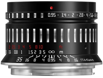 TTArtisan 35mm F0.95 Lens APS-C Format Sony E Mount Camera Black & Silver   (UK)