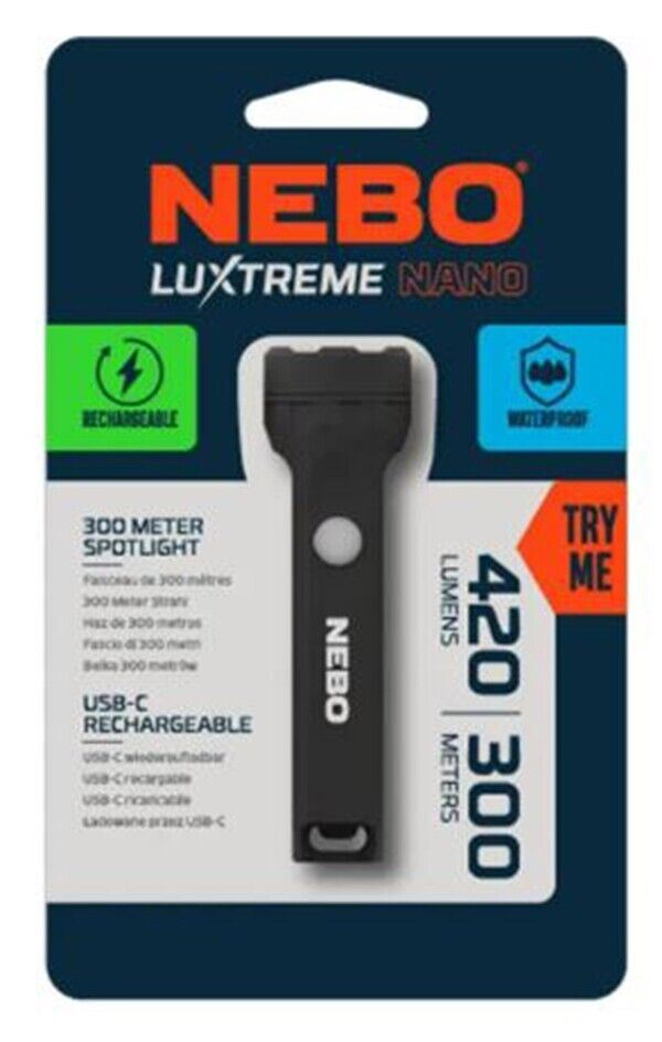 Nebo Luxtreme NANO 420 Lumen Flashlight Waterproof rechargeable Compact Torch UK