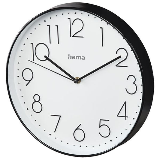 Hama Elegance Wall Clock 30cm Silent Quiet in Black & White   #186389 (UK)  BNIB