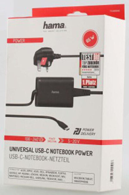 Hama Universal USB-C Laptop Notebook PSU Power Delivery 5-20V/65W  Mains Adapter