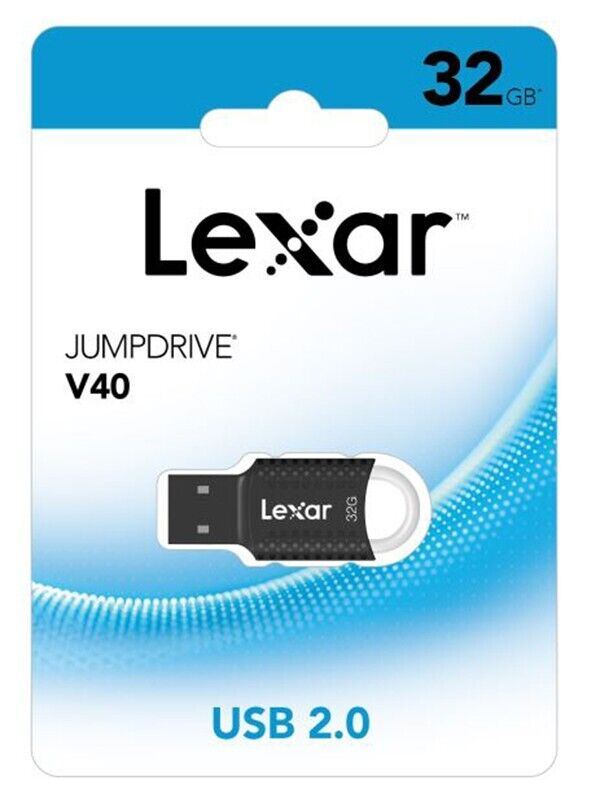 Lexar 32Gb USB Flash Jump Drive USB 2.0 V40 Memory Stick Black & Silver (UK) NEW