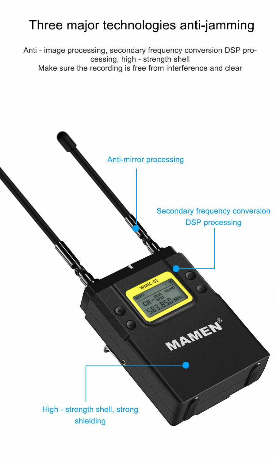MAMEN WMIC-01 Professional UHF Dual-Channel Digital Wireless Microphone System