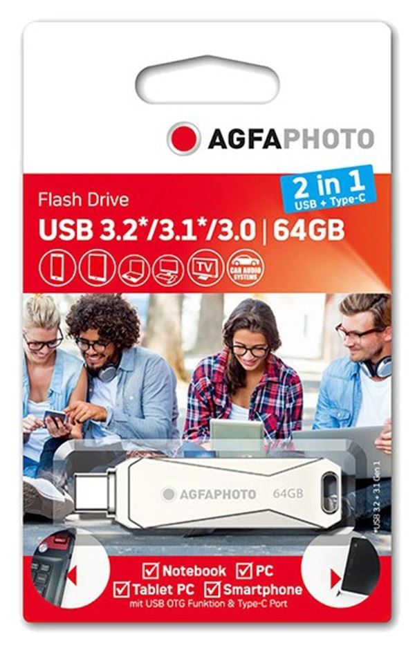 Agfa Photo 64Gb USB-C + USB-A Flash Pen Drive USB 3.2 type C (UK Stock) # 10543N