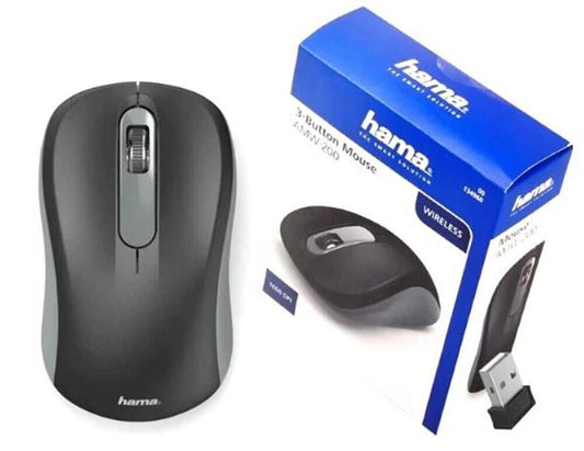 Hama AMW-200 Wireless Optical 3 Button Mouse Black/Grey  #134960 (UK Stock) BNIB