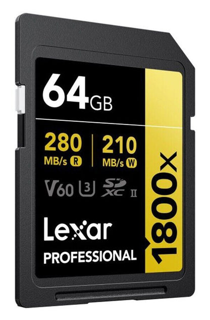 Lexar 64GB GOLD SDXC Memory Card Class 10 V60 UHS-II U3 Memory Card 280 MB/S  4K