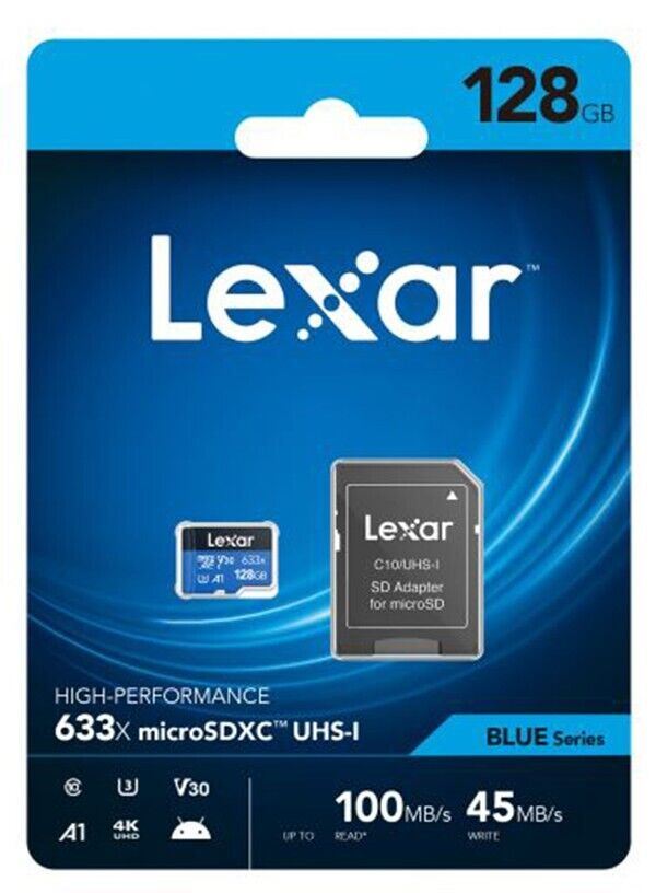 Lexar 128GB micro SDXC Blue series UHS-1 V30 U3 4K 100MB/s A1 (UK Stock) 633x NE