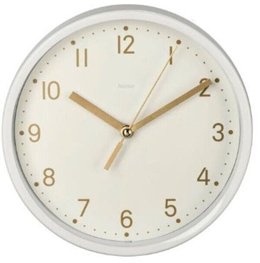 Hama Golden Desk Clock 16cm Silent Quiet in White Sweeping hands #186302 (UK)NEW