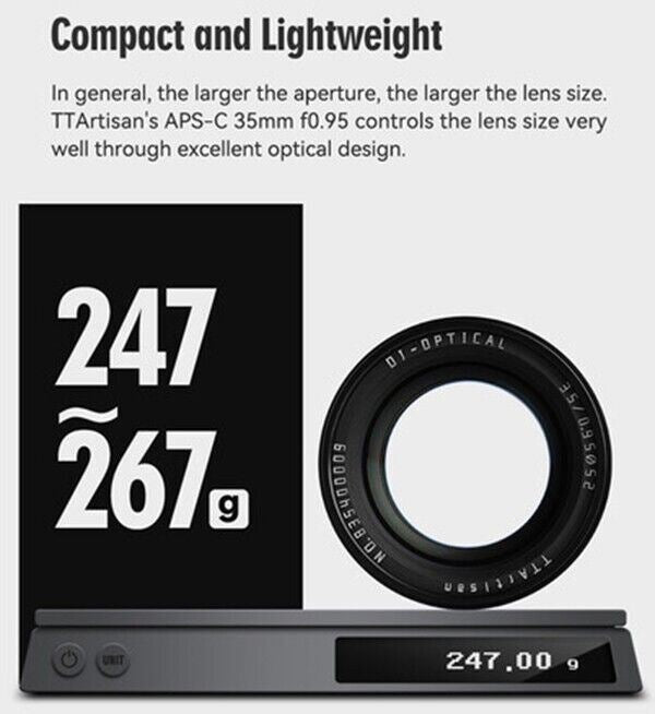 TTArtisan 35mm F0.95 Lens APS-C Format Sony E Mount Camera Black & Silver   (UK)