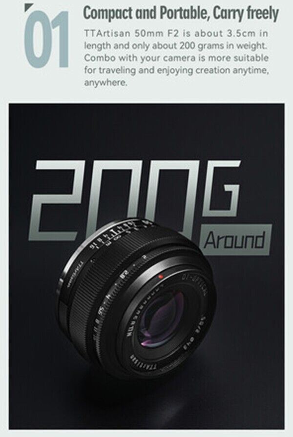 TTArtisan 50mm F2 Lens Full Frame Format Mount Canon EOS R RF Camera Black  (UK)