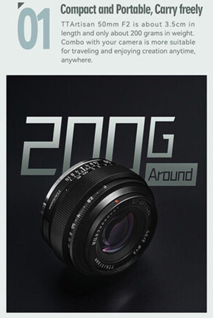 TTArtisan 50mm F2 Lens Full Frame Format Mount Canon EOS R RF Camera Black  (UK)
