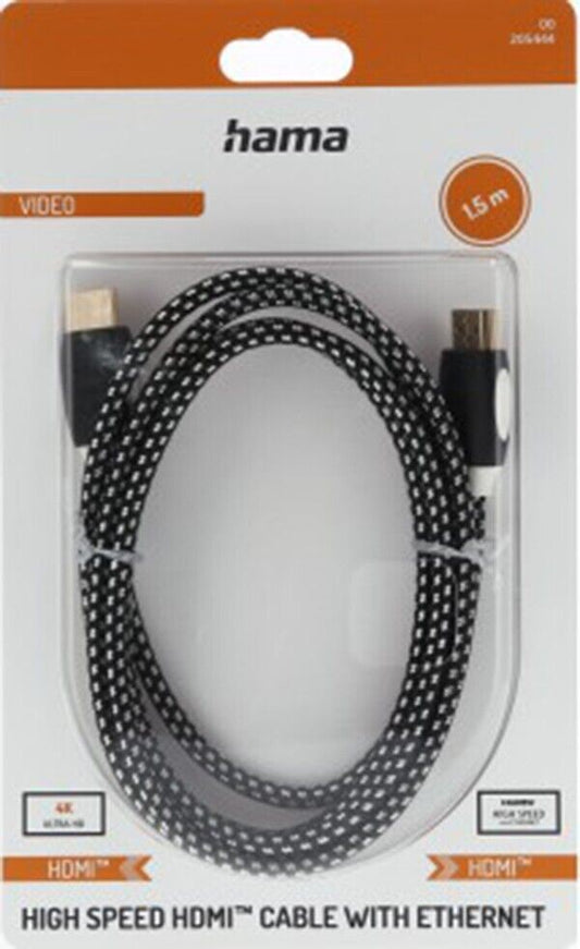 Hama 1.5m HDMI to HDMI Fabric Cable  #205444 High Quality Gold Plated  (UK) BNIP