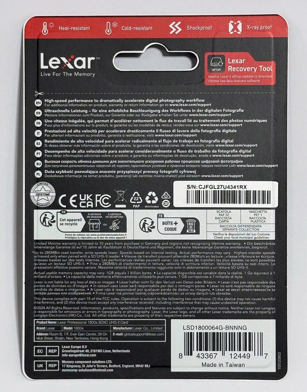 Lexar 64GB GOLD SDXC Memory Card Class 10 V60 UHS-II U3 Memory Card 280 MB/S  4K