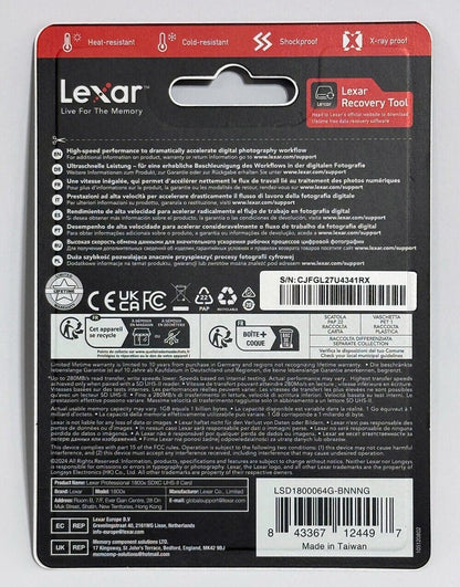 Lexar 64GB GOLD SDXC Memory Card Class 10 V60 UHS-II U3 Memory Card 280 MB/S  4K