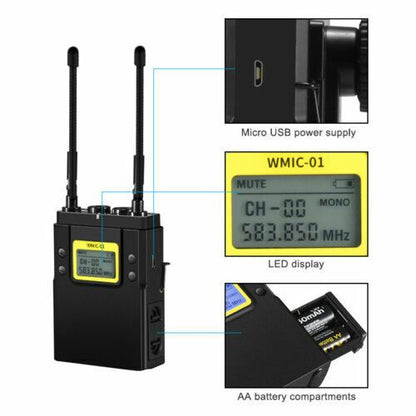 MAMEN WMIC-01 Professional UHF Dual-Channel Digital Wireless Microphone System