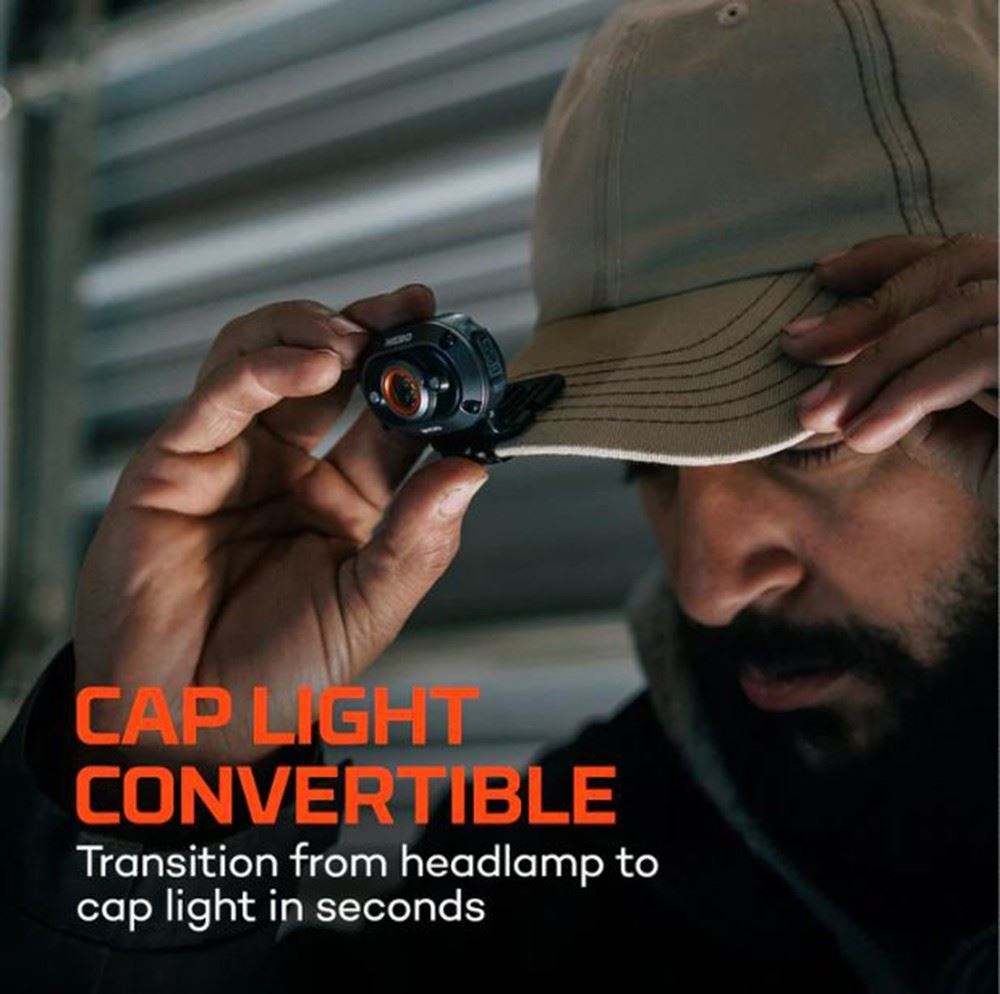 Nebo Mycro Head Torch lamp, & Cap Light 450 Lumen Turbo Mode Rechargeable - Grey