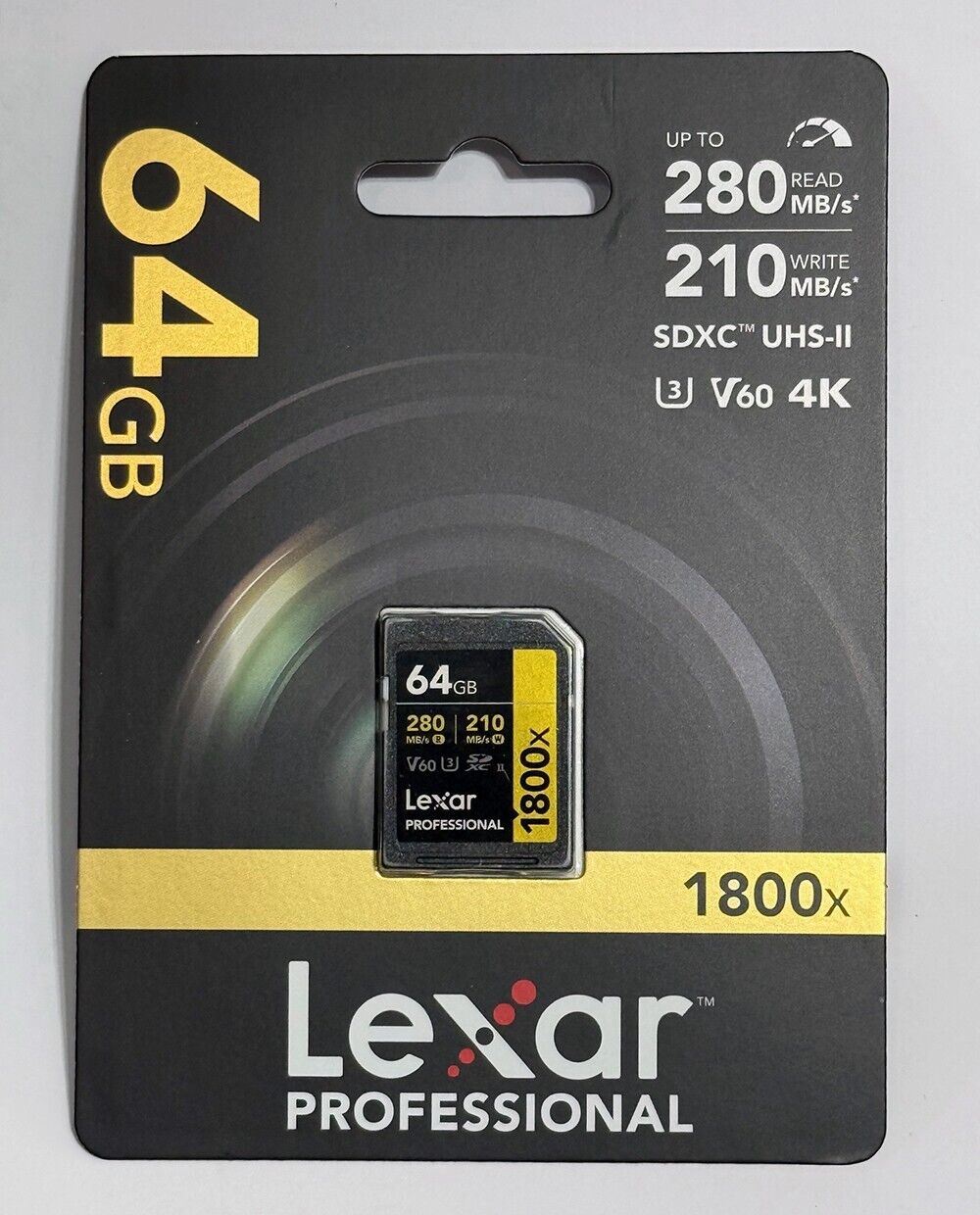 Lexar 64GB GOLD SDXC Memory Card Class 10 V60 UHS-II U3 Memory Card 280 MB/S  4K