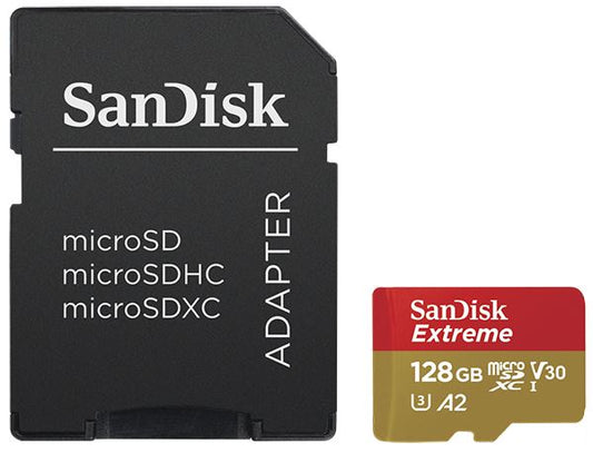 Sandisk Micro SDXC Extreme 128GB Memory Card Class 10 U3 190MB/s + Adapter  (UK)