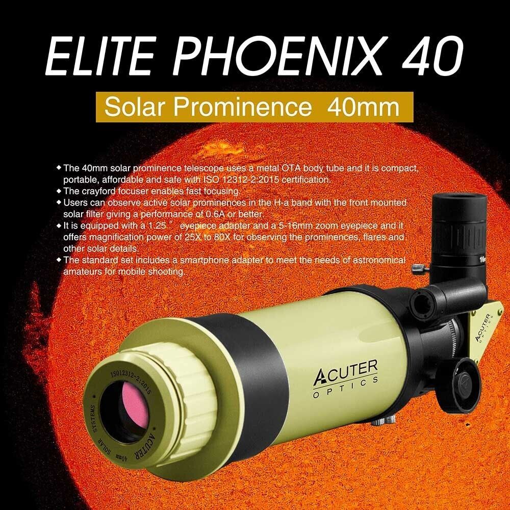 Acuter Elite Phoenix 40 40mm F/10 H-alpha SOLAR TELESCOPE #10988 (UK Stock) BNIB