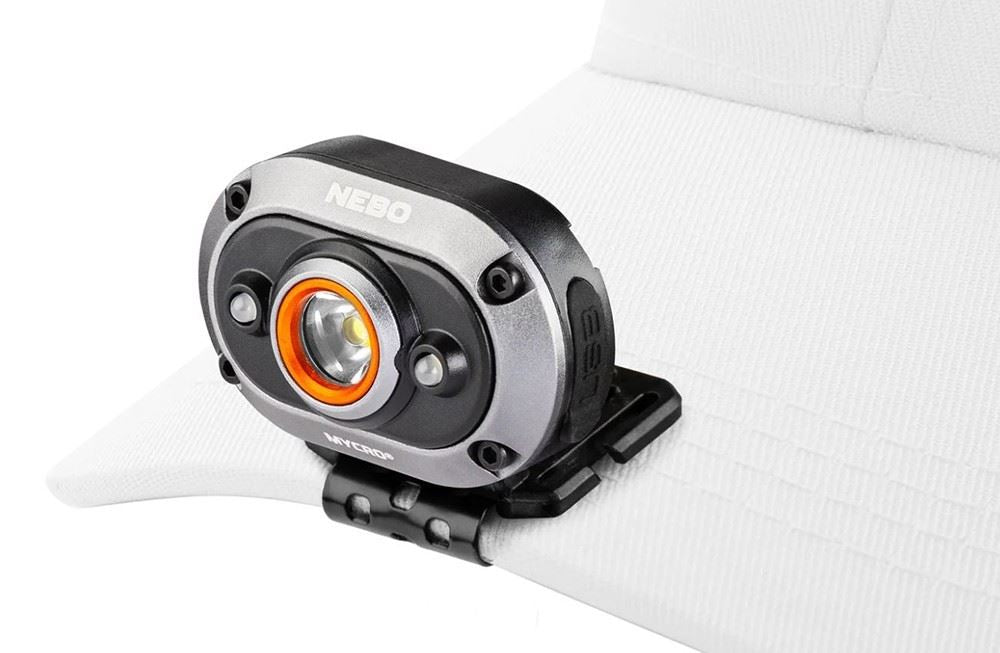 Nebo Mycro Head Torch lamp, & Cap Light 450 Lumen Turbo Mode Rechargeable - Grey