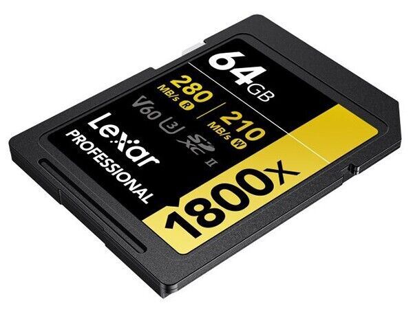 Lexar 64GB GOLD SDXC Memory Card Class 10 V60 UHS-II U3 Memory Card 280 MB/S  4K