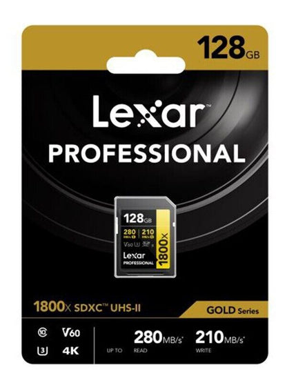 Lexar 128GB GOLD SDXC Memory Card Class 10 V60 UHS-II U3 Memory Card 280MB/S  4K