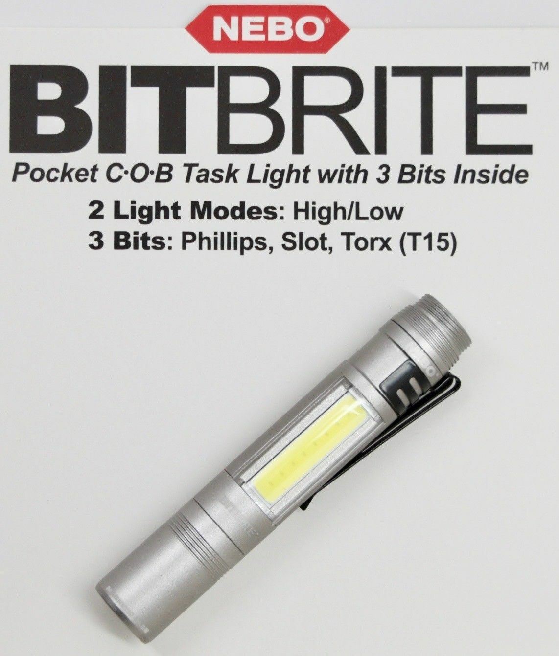 Nebo BITBRITE Flash Light and Screwdriver Magnetic Torch Silver (UK Stock) BNIB