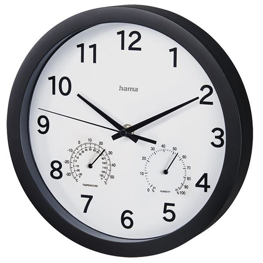 Hama Pure Plus Wall Clock 25cm with Thermometer Hygrometer Quiet #186342 (UK)NEW